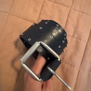 Black Leather Belt with Silver Buckle